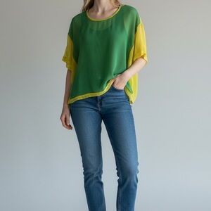Anama Green and Yellow Sheer Blouse